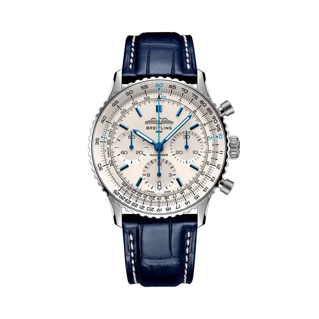 Breitling Navitimer B01 Chronograph 41 mm White Dial Stainless Steel   Leather Strap AB0139A71G1P1 - WATCHXNYC