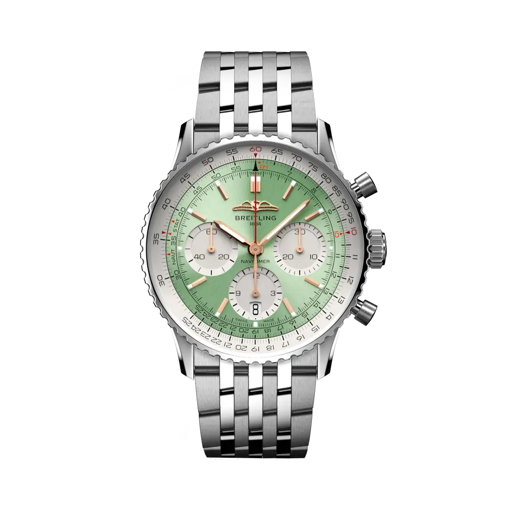 Breitling Navitimer B01 Chronograph 41 mm White With Olive Green Dial Stainless Steel Bracelet AB0139211L1A1 - WATCHXNYC