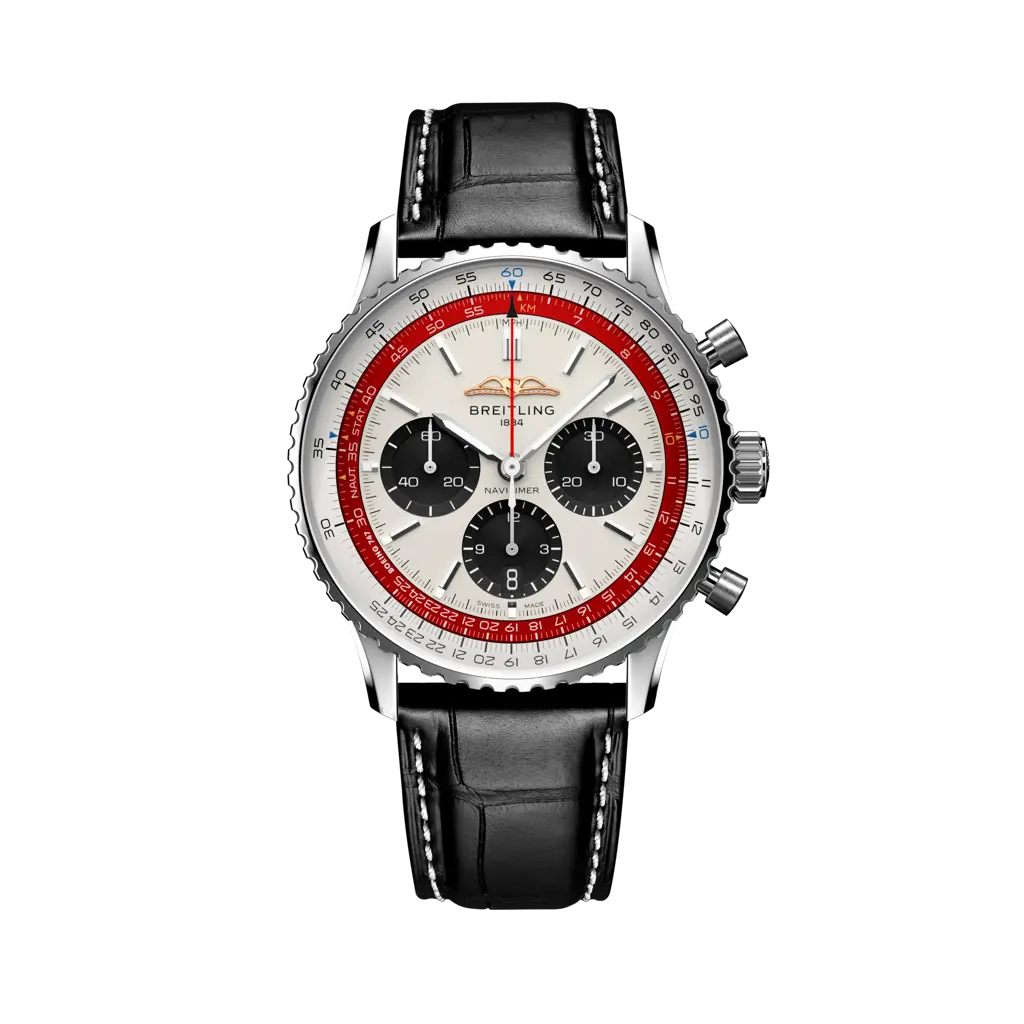 Breitling Navitimer B01 Chronograph 43 Boeing 747 43 mm White With Black Dial Stainless Steel   Leather Strap AB01383B1G1P1 - WATCHXNYC