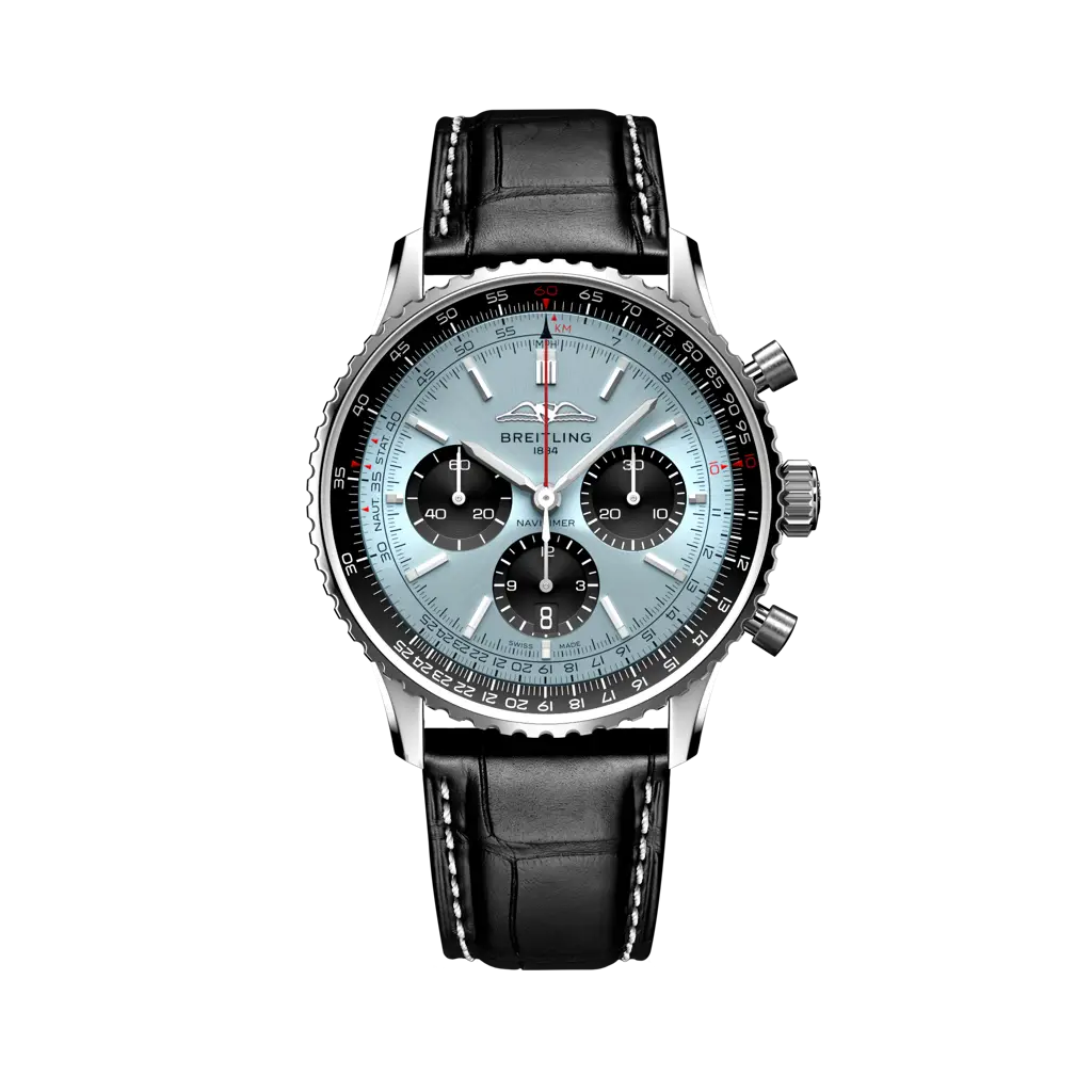 Breitling Navitimer B01 Chronograph 43 mm Black And Ocean Dial Stainless Steel Leather Strap AB0138241C1P1 - WATCHXNYC