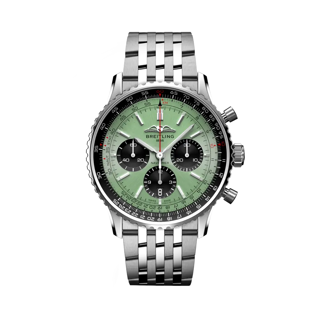 Breitling Navitimer B01 Chronograph 43 mm Black And Olive Green Dial Stainless Steel Bracelet AB0138241L1A1 - WATCHXNYC