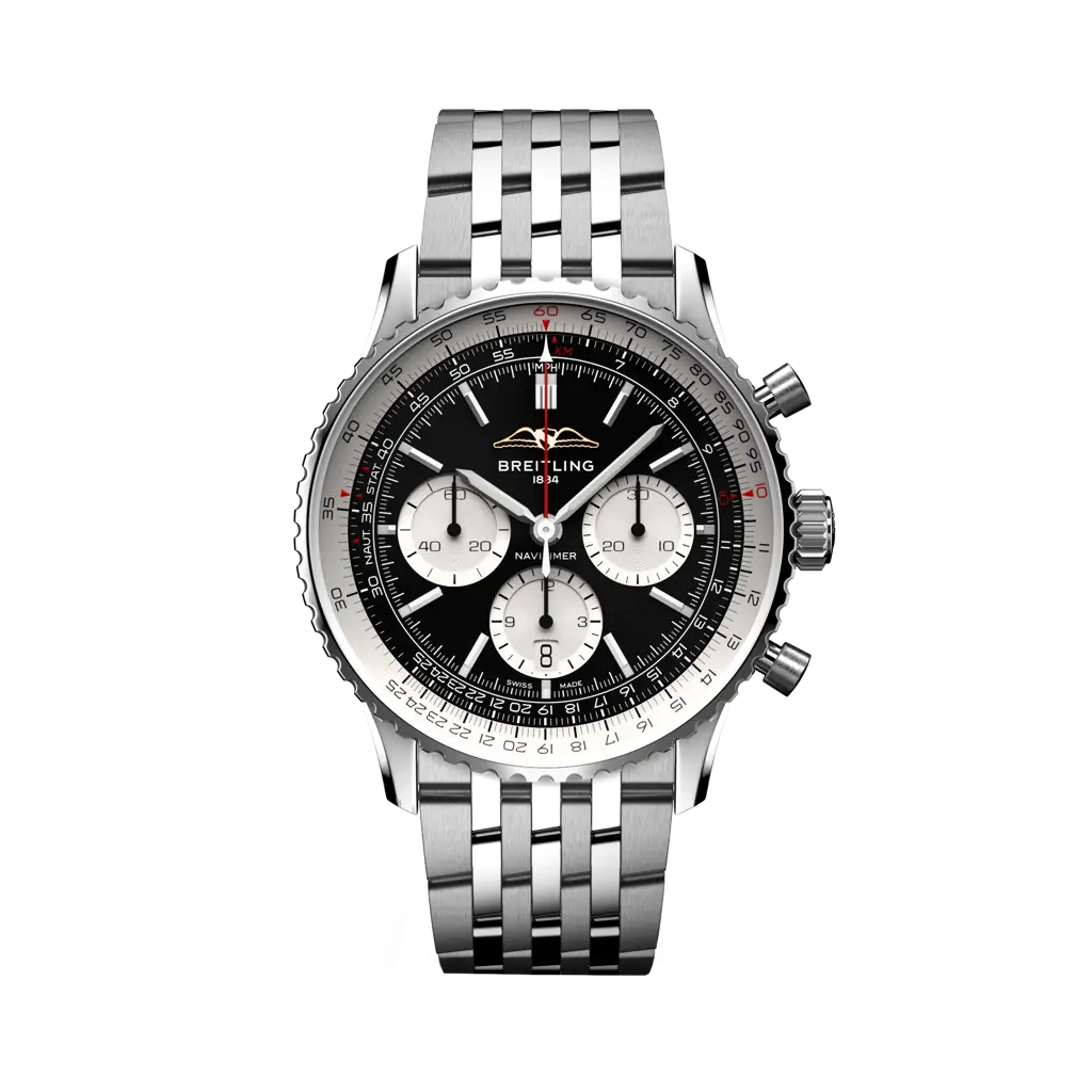 Breitling Navitimer B01 Chronograph 43 mm Black And White Dial Stainless Steel Bracelet AB0138211B1A1 - WATCHXNYC