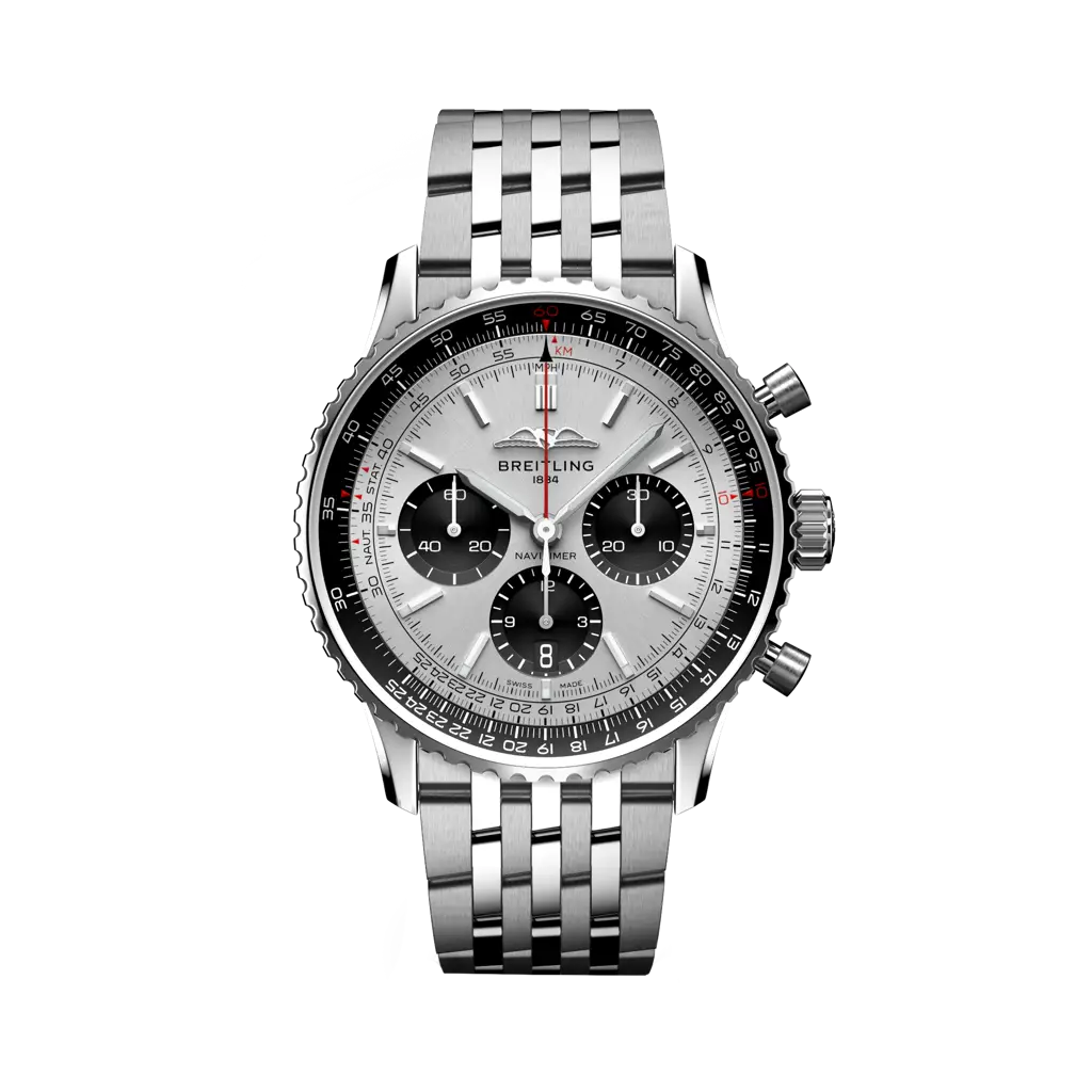Breitling Navitimer B01 Chronograph 43 mm Black And White Dial Stainless Steel Bracelet AB0138241G1A1 - WATCHXNYC