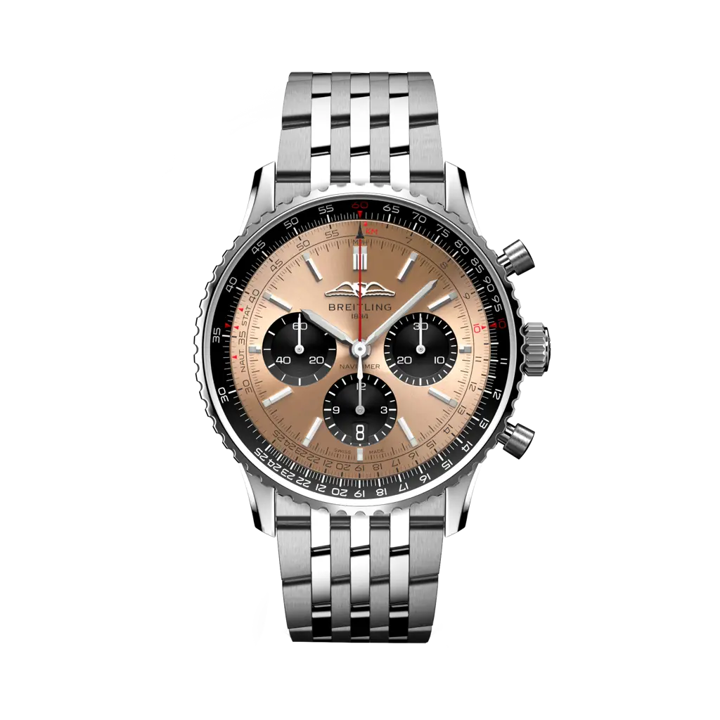 Breitling Navitimer B01 Chronograph 43 mm  Black With Rose Gold Dial Stainless Steel Bracelet AB0138241K1A1 - WATCHXNYC