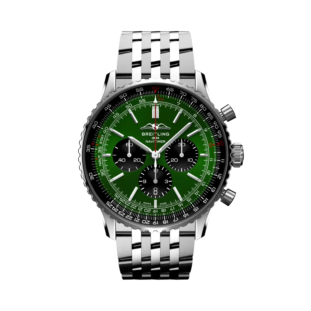 Breitling Navitimer B01 Chronograph 46 mm Black And Green Dial Stainless Steel Bracelet AB0137241L1A1 - WATCHXNYC