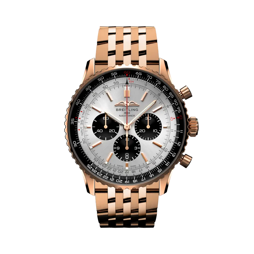 Breitling Navitimer B01 Chronograph 46 mm Black And White Dial 18K Red Gold Bracelet RB0137241G1R1 - WATCHXNYC