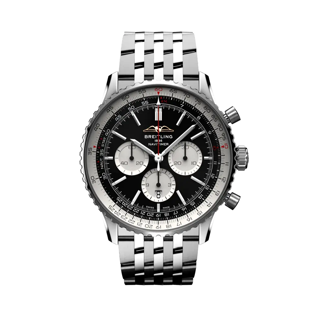 Breitling Navitimer B01 Chronograph 46 mm Black And White Dial Stainless Steel Bracelet AB0137211B1A1 - WATCHXNYC