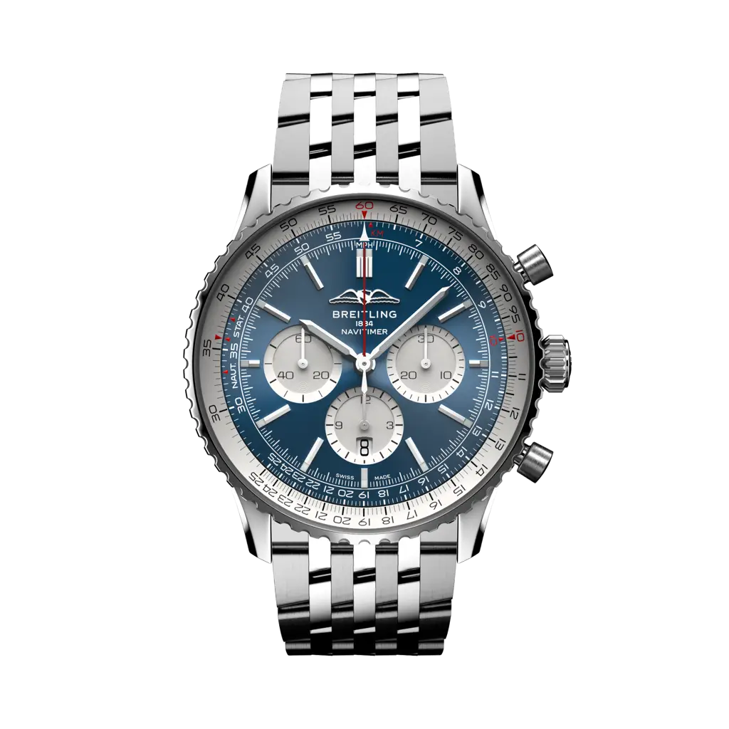 Breitling Navitimer B01 Chronograph 46 mm White And Blue Dial Stainless Steel Bracelet AB0137211C1A1 - WATCHXNYC
