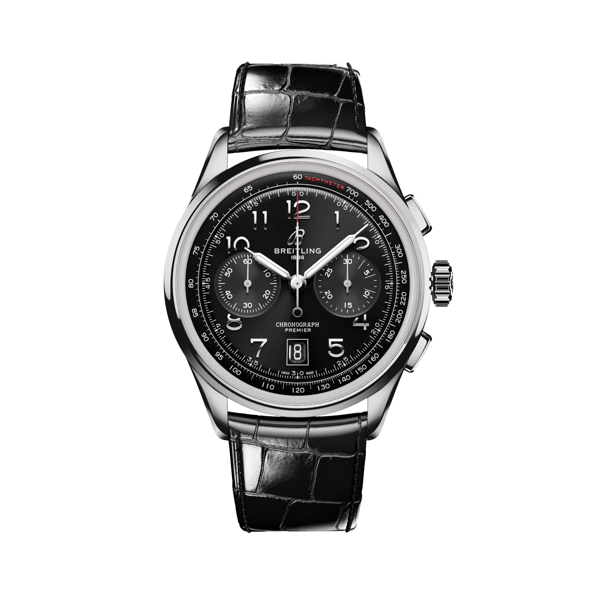 Breitling Premier B01 Chronograph 42 mm Black Dial Stainless Steel   Leather Black Strap AB0145221B1P1 - WATCHXNYC