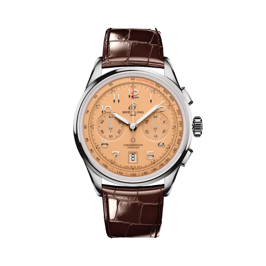 Breitling Premier B01 Chronograph 42 mm Bronze Dial Stainless Steel   Leather Brown Strap AB0145331K1P1 - WATCHXNYC