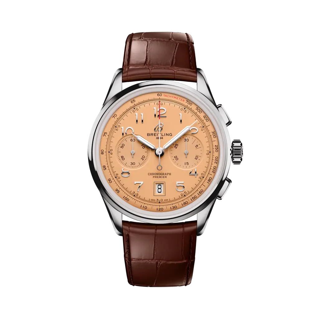 Breitling Premier B01 Chronograph 42 mm Bronze Dial Stainless Steel   Leather Brown Strap AB0145331K1P2 - WATCHXNYC