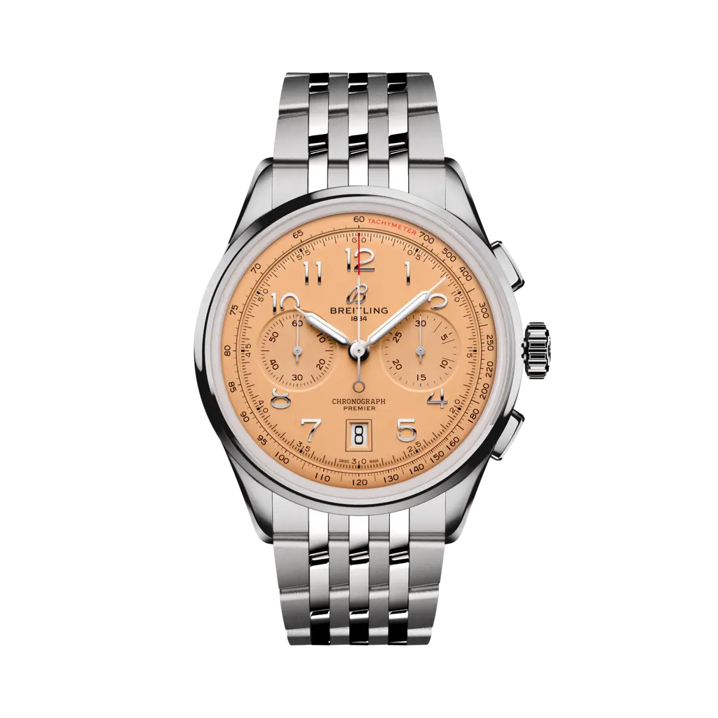 Breitling Premier B01 Chronograph 42 mm Champagne Dial Stainless Steel Stainless Steel Metal Bracelet AB0145331K1A1 - WATCHXNYC