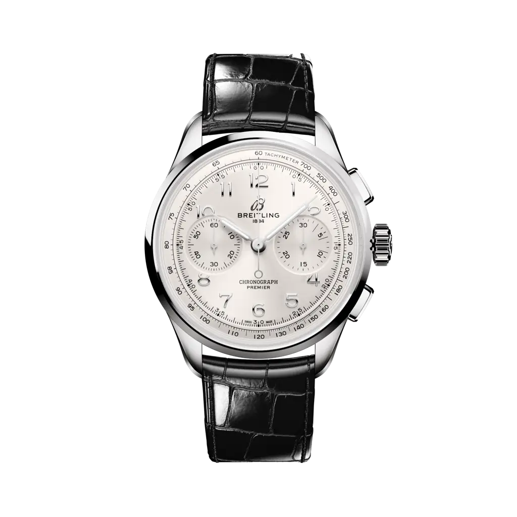 Breitling Premier B09 Chronograph 40 mm White Dial Stainless Steel   Leather Black Strap AB0930371G1P1 - WATCHXNYC