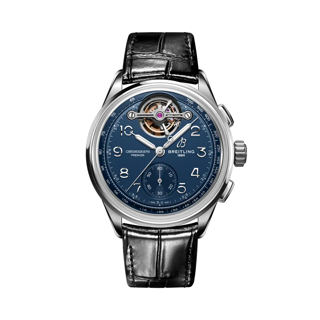 Breitling Premier B21 Chronograph Tourbillon 42 mm Blue Dial Platinum   Leather Black Strap LB2120171C1P1 - WATCHXNYC