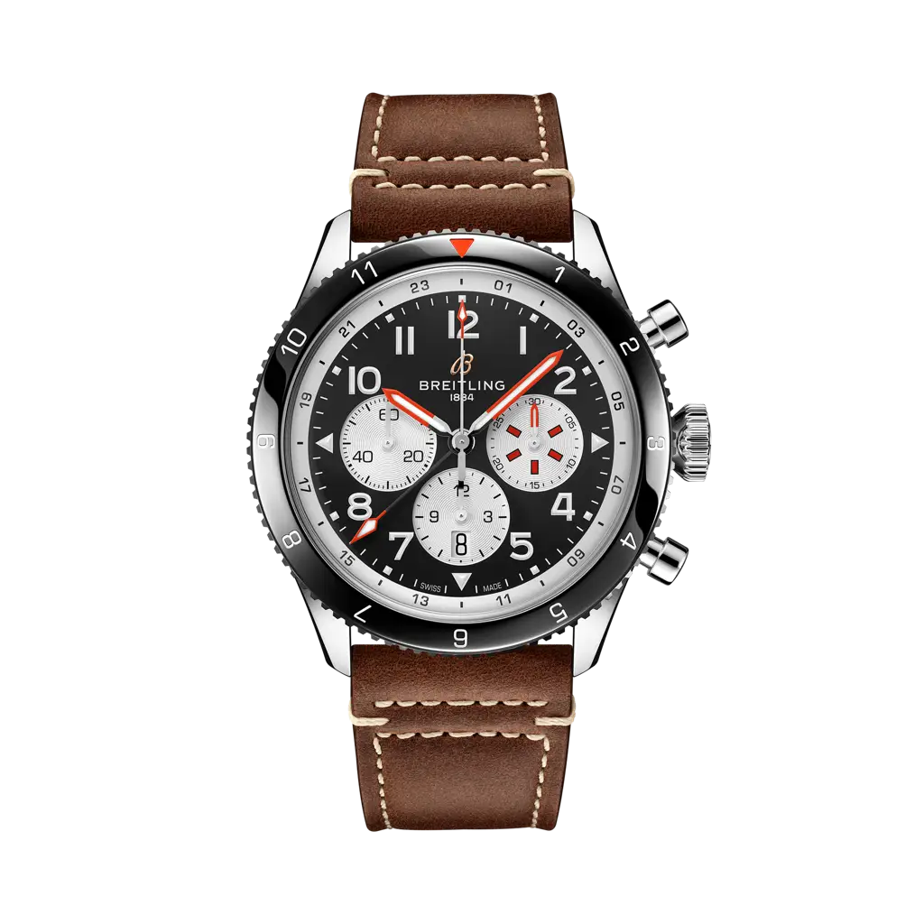 Breitling Super AVI B04 Chronograph GMT 46 Mosquito 46 mm Black Dial Stainless Steel Leather Strap YB04451A1B1X1 - WATCHXNYC