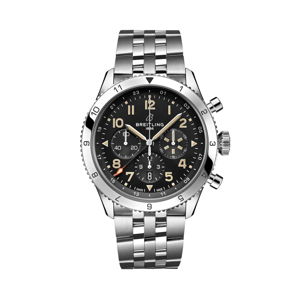 Breitling Super AVI B04 Chronograph GMT 46 P-51 Mustang 46 mm Black Dial Stainless Steel Bracelet AB04453A1B1A1 - WATCHXNYC