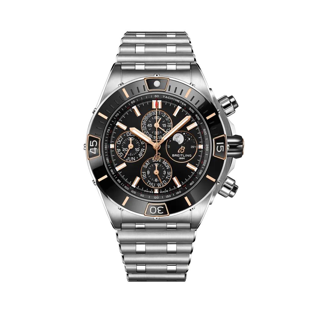 Breitling Super Chronomat 44 Four-Year Calendar 44 mm Black Dial Stainless Steel & 18K Red Gold Bracelet I19320251B1A1 - WATCHXNYC