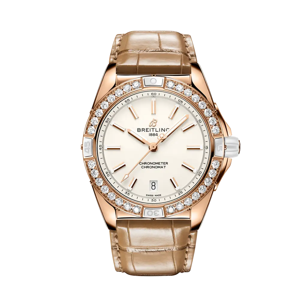 Breitling Super Chronomat Automatic 38 Origins 38 mm Beige Dial Small Scale Traceable 18K Red Gold   Leather Strap R17356531G1P1 - WATCHXNYC