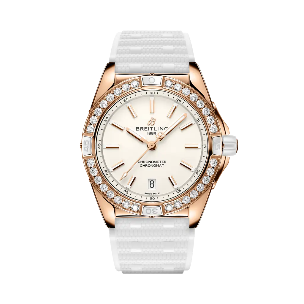Breitling Super Chronomat Automatic 38 Origins 38 mm Beige Dial Small Scale Traceable 18K Red Gold White Rubber Strap R17356531G1S1 - WATCHXNYC