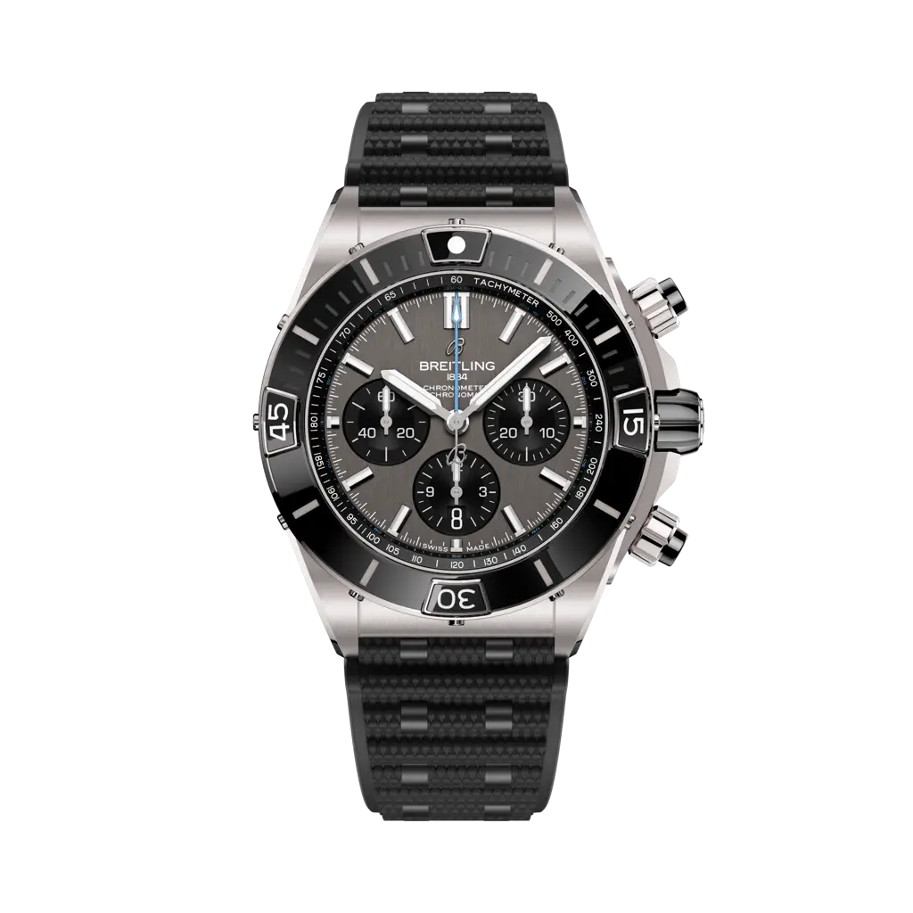 Breitling Super Chronomat B01 44 mm Grey & Black Dial Titanium Black Rubber Strap EB0136251M1S1 - WATCHXNYC