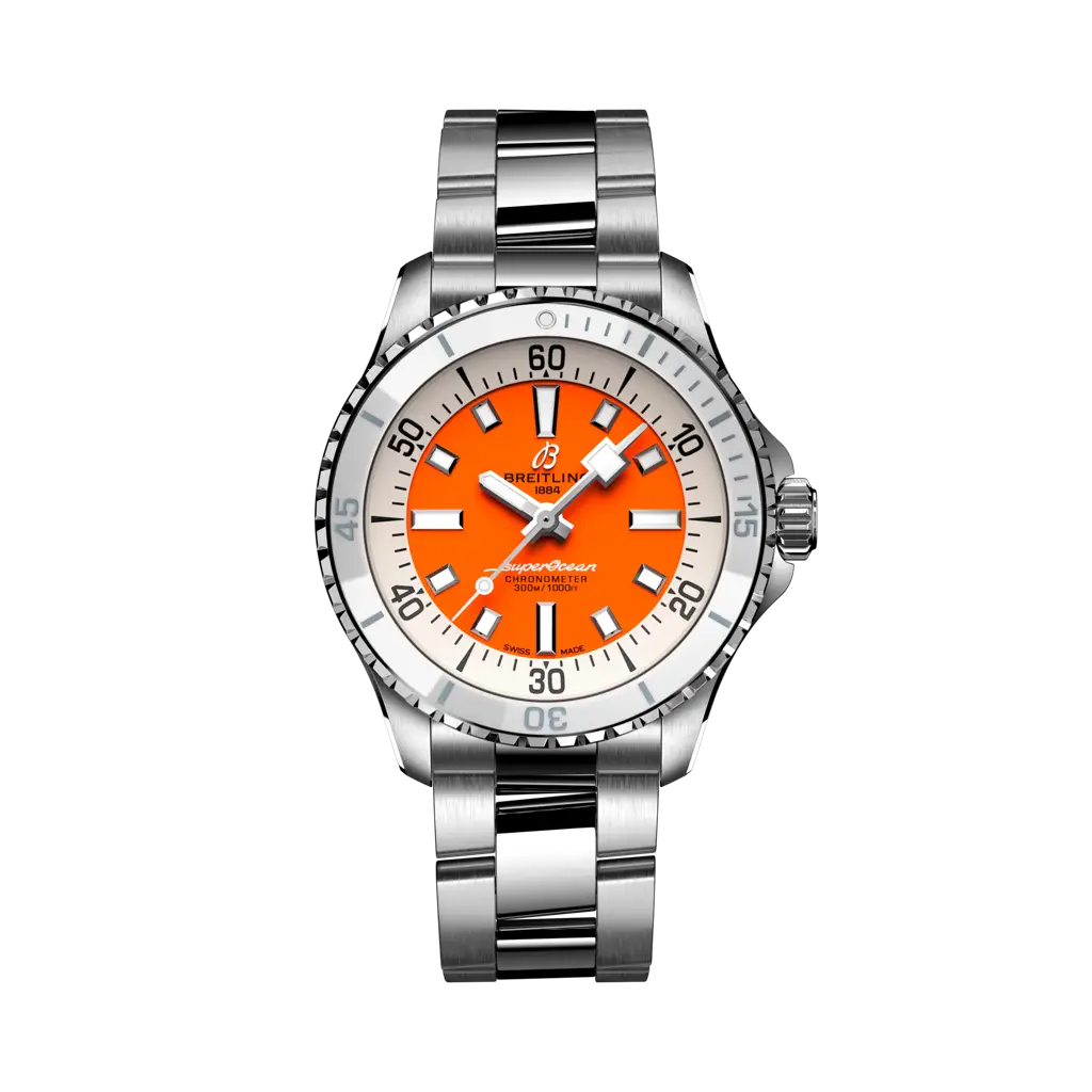 Breitling Superocean Automatic 36 mm Orange Dial Stainless Steel Bracelet A17377211O1A1 - WATCHXNYC