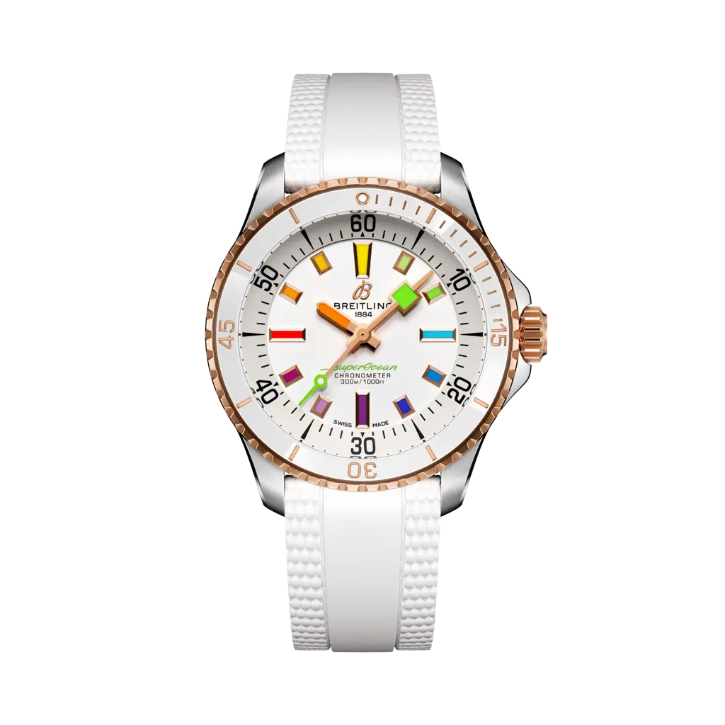 Breitling Superocean Automatic 36 mm White Dial Stainless Steel & 18K Red Gold Rubber White  Strap U17377211A1S1 - WATCHXNYC
