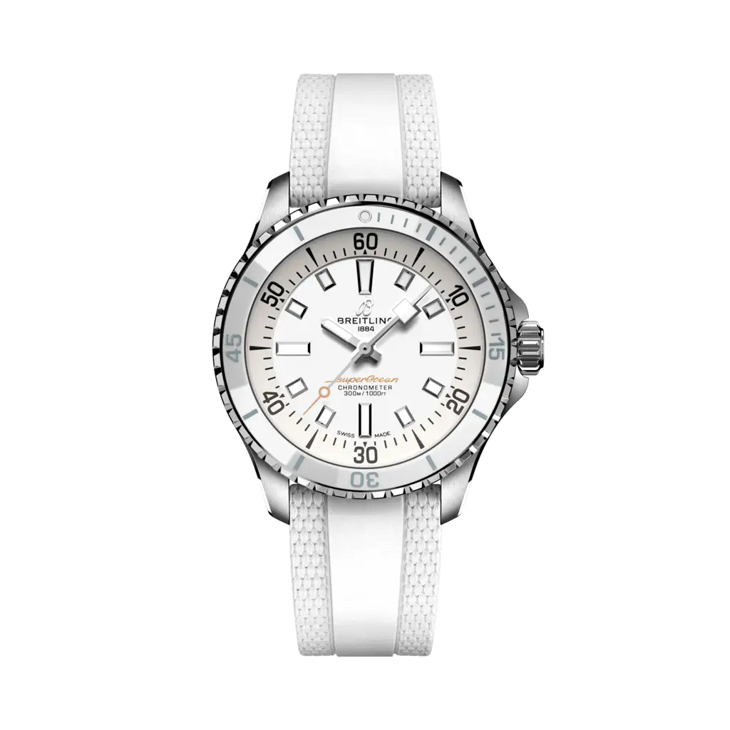 Breitling Superocean Automatic 36 mm  White Dial Stainless Steel Rubber White  Strap A17377211A1S1 - WATCHXNYC