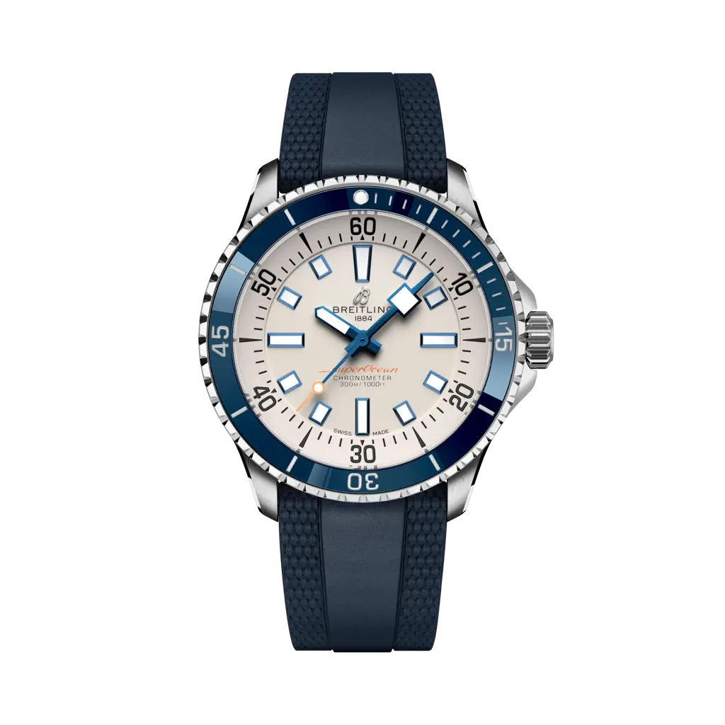 Breitling Superocean Automatic 42 mm Beige Dial Stainless Steel Blue Rubber Strap A17375E71G1S1 - WATCHXNYC