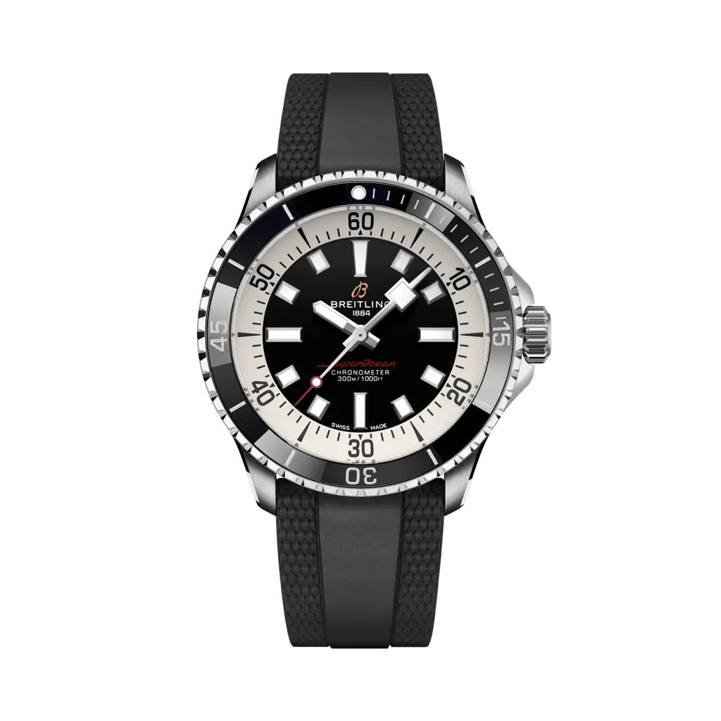 Breitling Superocean Automatic 42 mm Black And White Dial Stainless Steel Rubber Black Strap A17375211B1S1 - WATCHXNYC