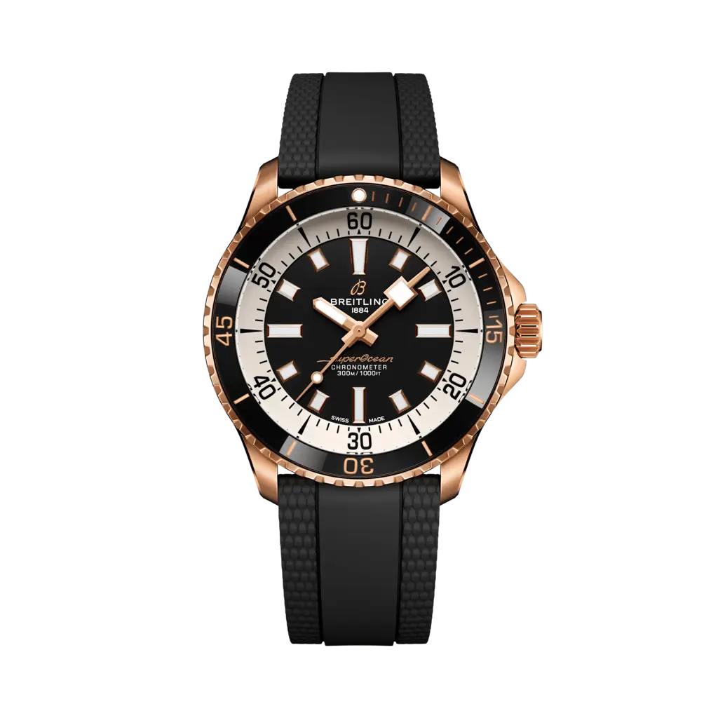 Breitling Superocean Automatic 42 mm Black Dial 18K Red Gold Rubber Black Strap R17375211B1S1 - WATCHXNYC