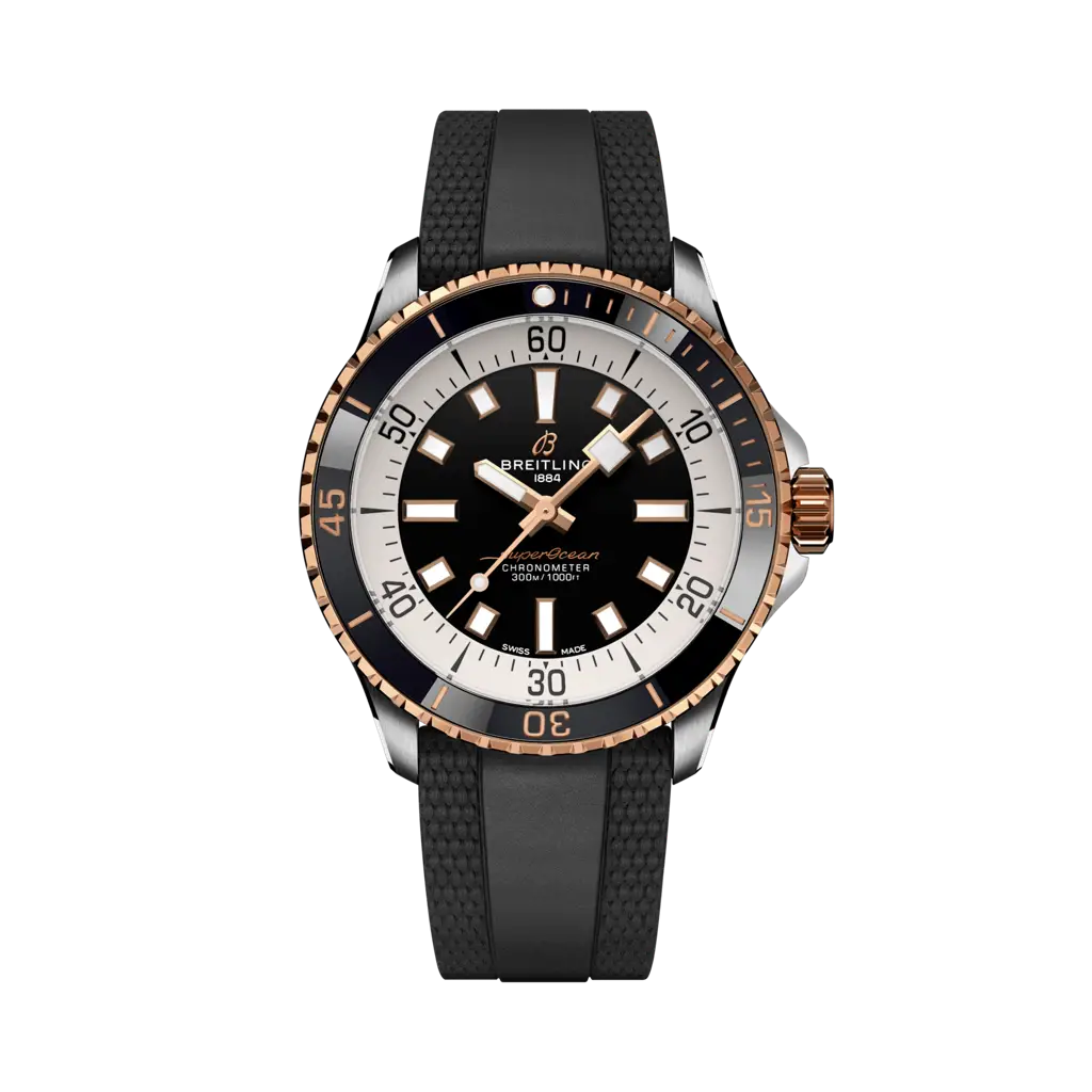 Breitling Superocean Automatic 42 mm Black Dial Stainless Steel & 18K Red Gold Rubber Black Strap U17375211B1S1 - WATCHXNYC