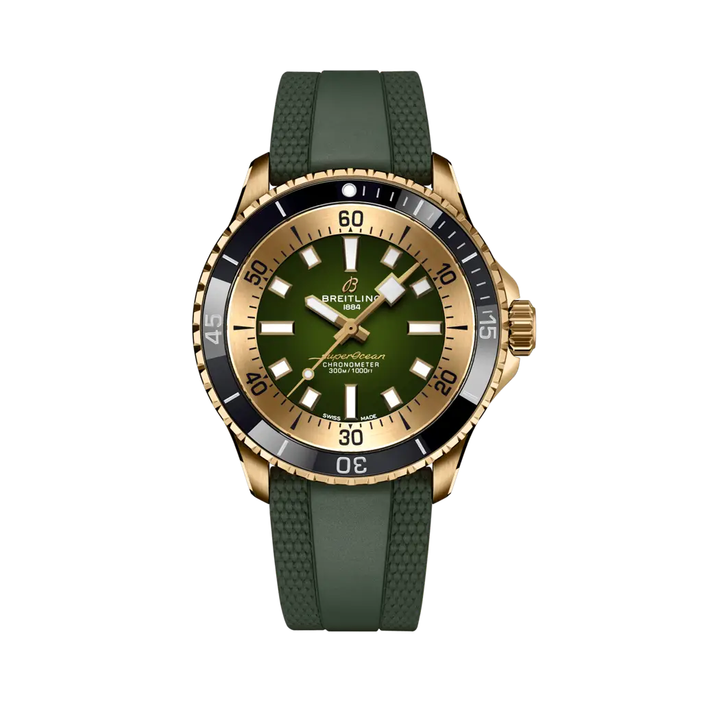 Breitling Superocean Automatic 42 mm Olive Green Dial Bronze Rubber Green Strap N17375201L1S1 - WATCHXNYC