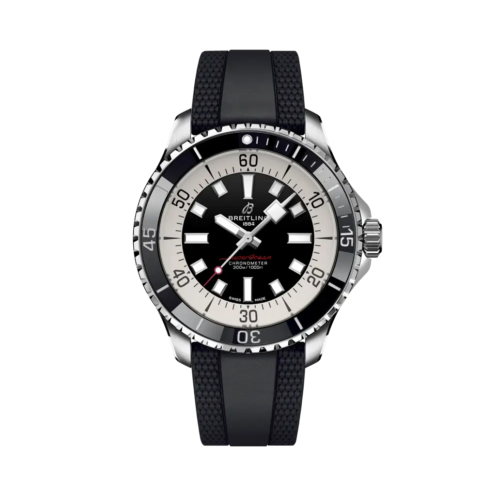 Breitling Superocean Automatic 44 mm White And Black Dial Stainless Steel Rubber Black Strap A17376211B1S1 - WATCHXNYC