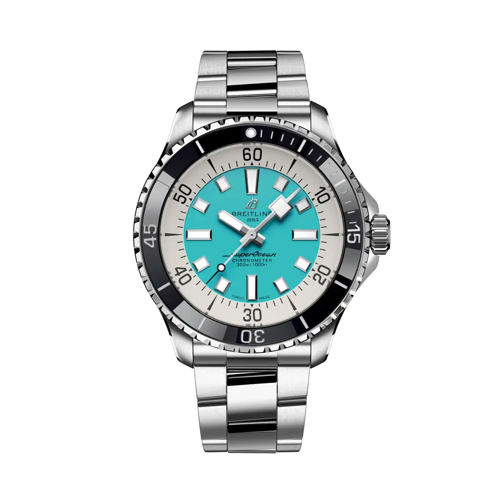Breitling Superocean Automatic 44 mm White And Sky Blue Dial Stainless Steel Bracelet A17376211L2A1 - WATCHXNYC