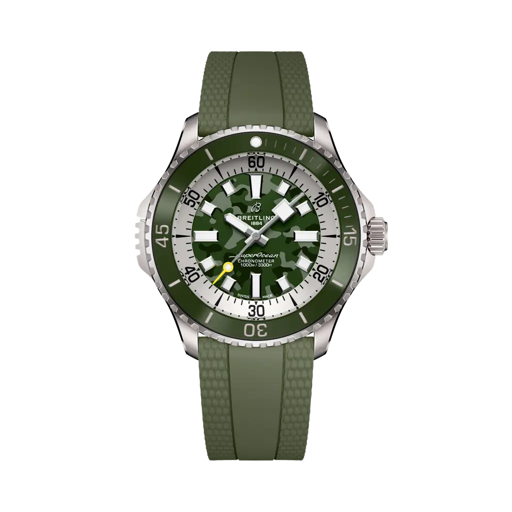 Breitling Superocean Automatic 46 Super Diver 46 mm Olive Green Dial Titanium Rubber Khaki Green Strap E10379D31L1S1 - WATCHXNYC