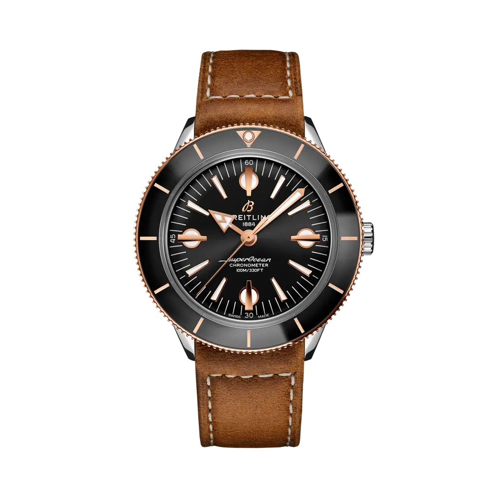 Breitling Superocean Heritage '57 42 mm Black Dial Stainless Steel & 18K Red Gold Leather Brown Strap U10370121B1X2 - WATCHXNYC
