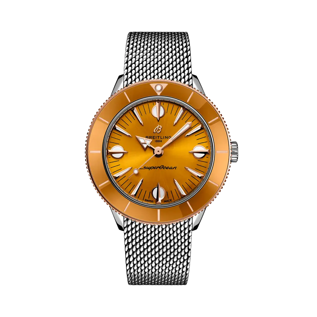 Breitling Superocean Heritage '57 Highlands 38 mm Yellow Dial Stainless Steel & 18K Red Gold Bracelet U10340281I1A1 - WATCHXNYC
