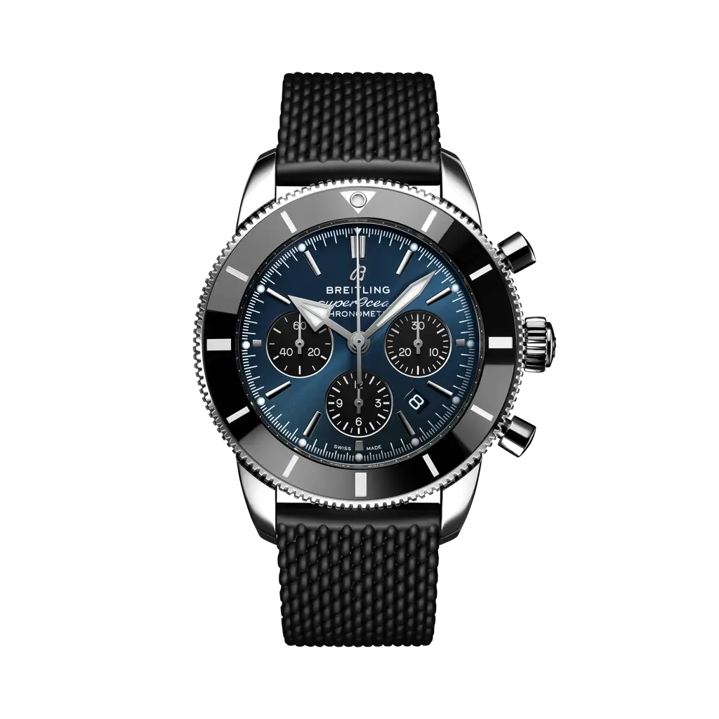 Breitling Superocean Heritage B01 Chronograph 44 mm Black And Blue Dial Stainless Steel Rubber Black Strap AB0162121C1S1 - WATCHXNYC