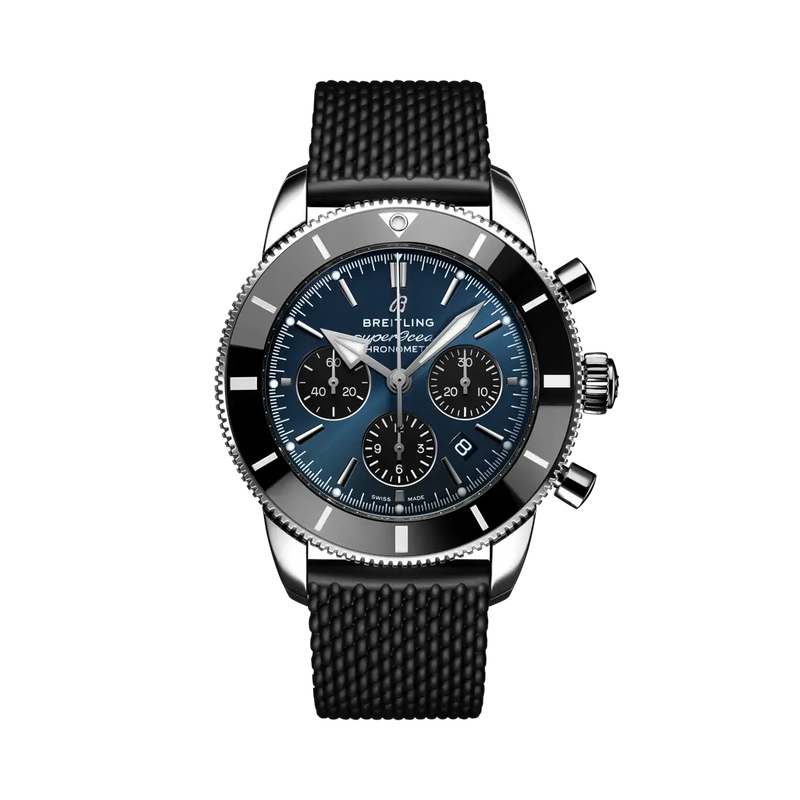 Breitling Superocean Heritage B01 Cronógrafo 44 mm Esfera negra y azul Acero inoxidable Correa de caucho negra AB0162121C1S1 