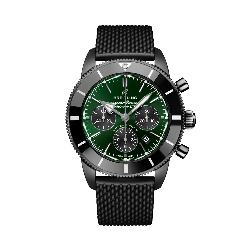 Breitling Superocean Heritage B01 Chronograph 44 mm Black And Green Dial Dlc-Coated Stainless Steel Rubber Black Strap MB01621A1L1S1 - WATCHXNYC