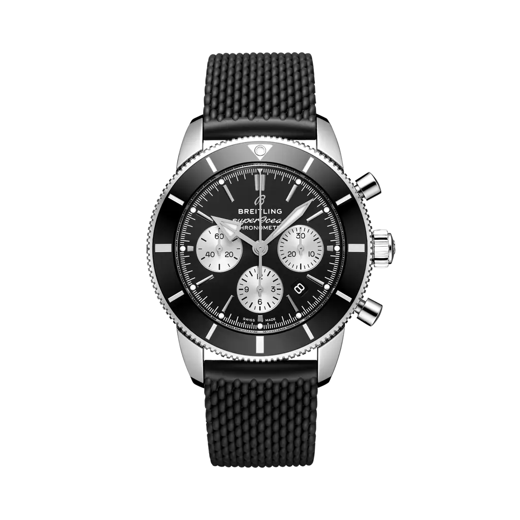 Breitling Superocean Heritage B01 Chronograph 44 mm Black And Silver Dial Stainless Steel Rubber Black Strap AB0162121B1S1 - WATCHXNYC