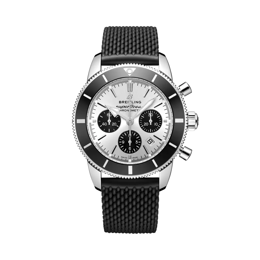 Breitling Superocean Heritage B01 Chronograph 44 mm Black And Silver Dial Stainless Steel Rubber Black Strap AB0162121G1S1 - WATCHXNYC