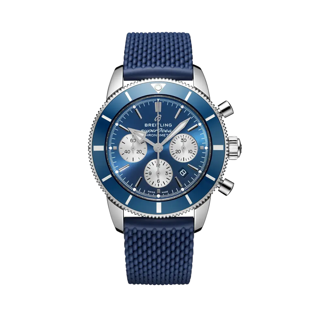 Breitling Superocean Heritage B01 Chronograph 44 mm Blue and Silver Dial Stainless Steel Rubber  Blue Strap AB0162161C1S1 - WATCHXNYC