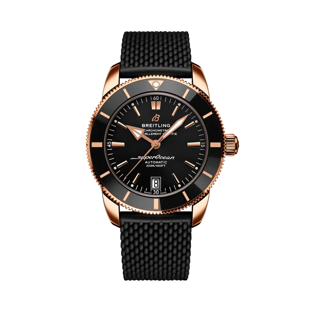 Breitling Superocean Heritage B20 Automatic 42 mm Black Dial 18K Red Gold Rubber Black Strap RB2010121B1S1 - WATCHXNYC