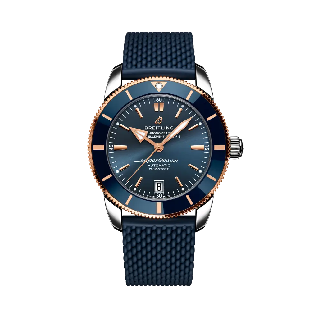 Breitling Superocean Heritage B20 Automatic 42 mm Blue Dial Stainless Steel & 18K Red Gold Rubber Blue Strap UB2010161C1S1 - WATCHXNYC