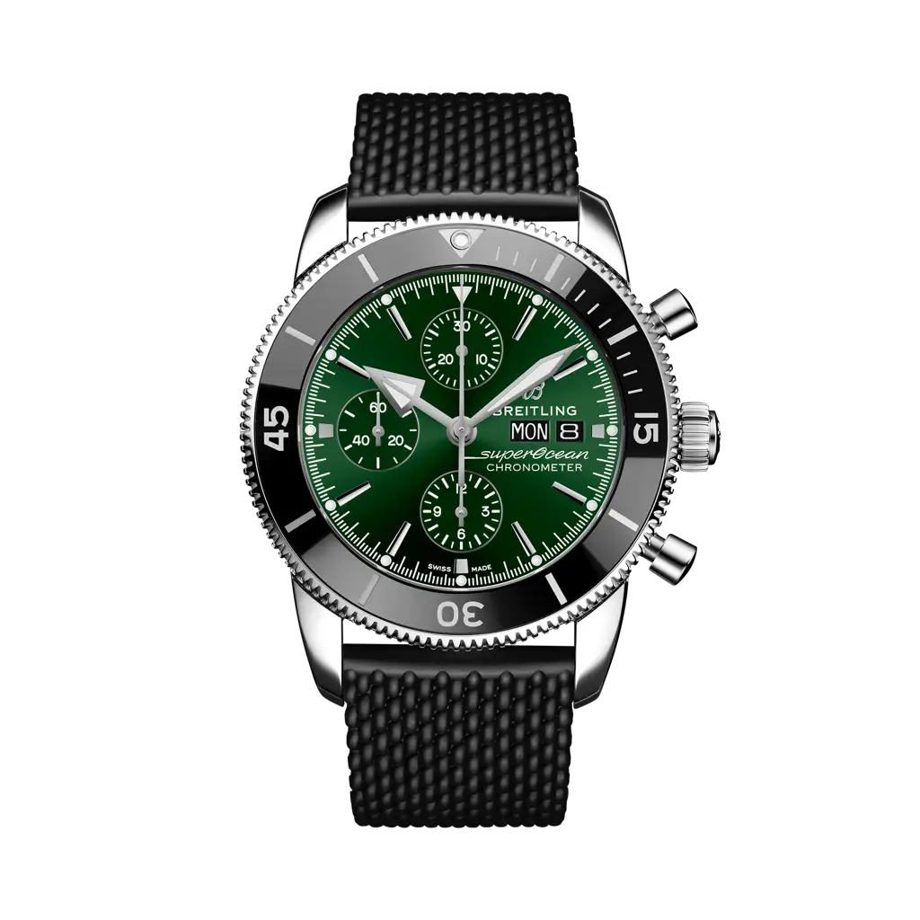 Breitling Superocean Heritage Chronograph 44 mm Green Dial Stainless Steel Rubber Black Strap A13313121L1S1 - WATCHXNYC