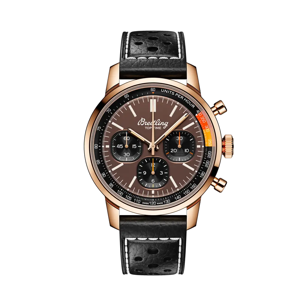 Breitling Top Time B01 41 mm Black And Brown Dial 18K Red Gold   Leather Black Strap RB01761A1Q1X1 - WATCHXNYC
