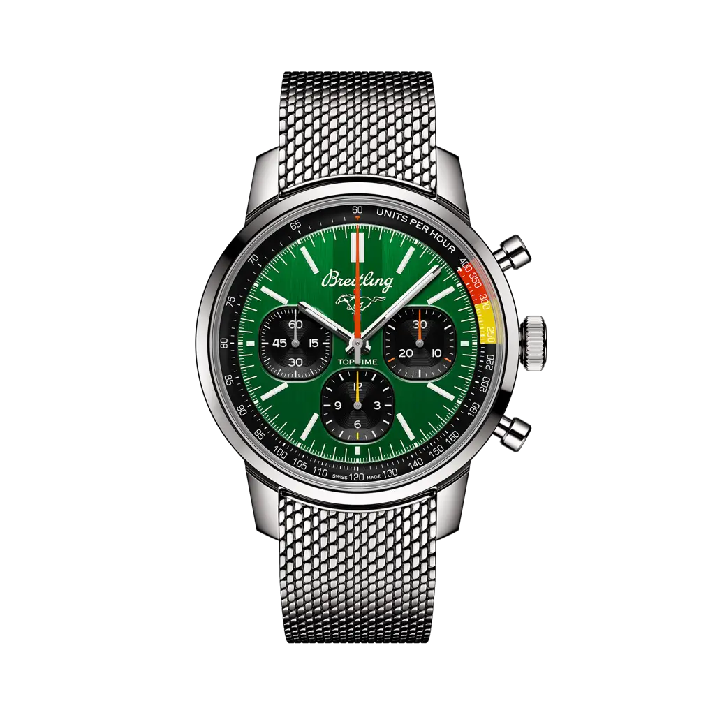 Breitling Top Time B01 Ford Mustang 41 mm Black And Green Dial Stainless Steel Bracelet AB01762A1L1A1 - WATCHXNYC