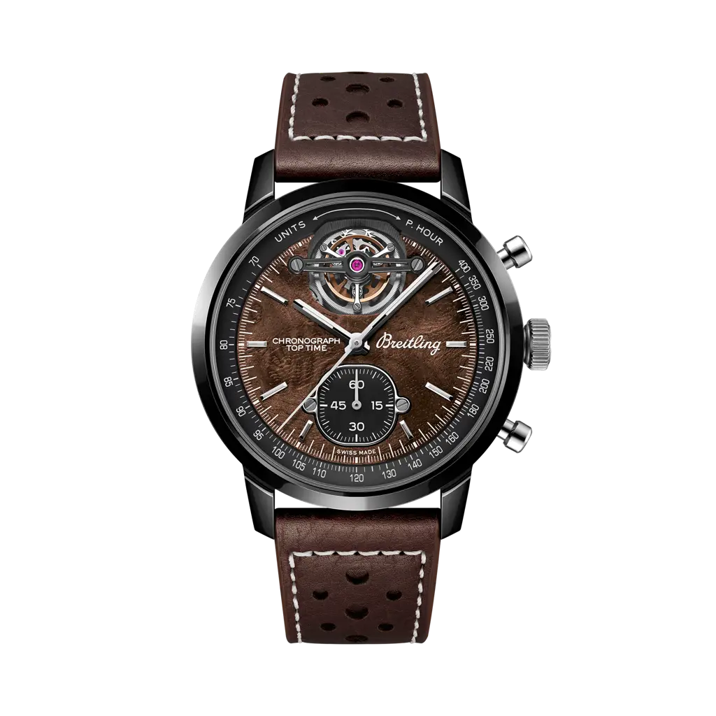 Breitling Top Time B21 Chevrolet Corvette 44 mm Black And Brown Dial Ceramic   Leather Brown Strap SB21252A1Q1X1 - WATCHXNYC