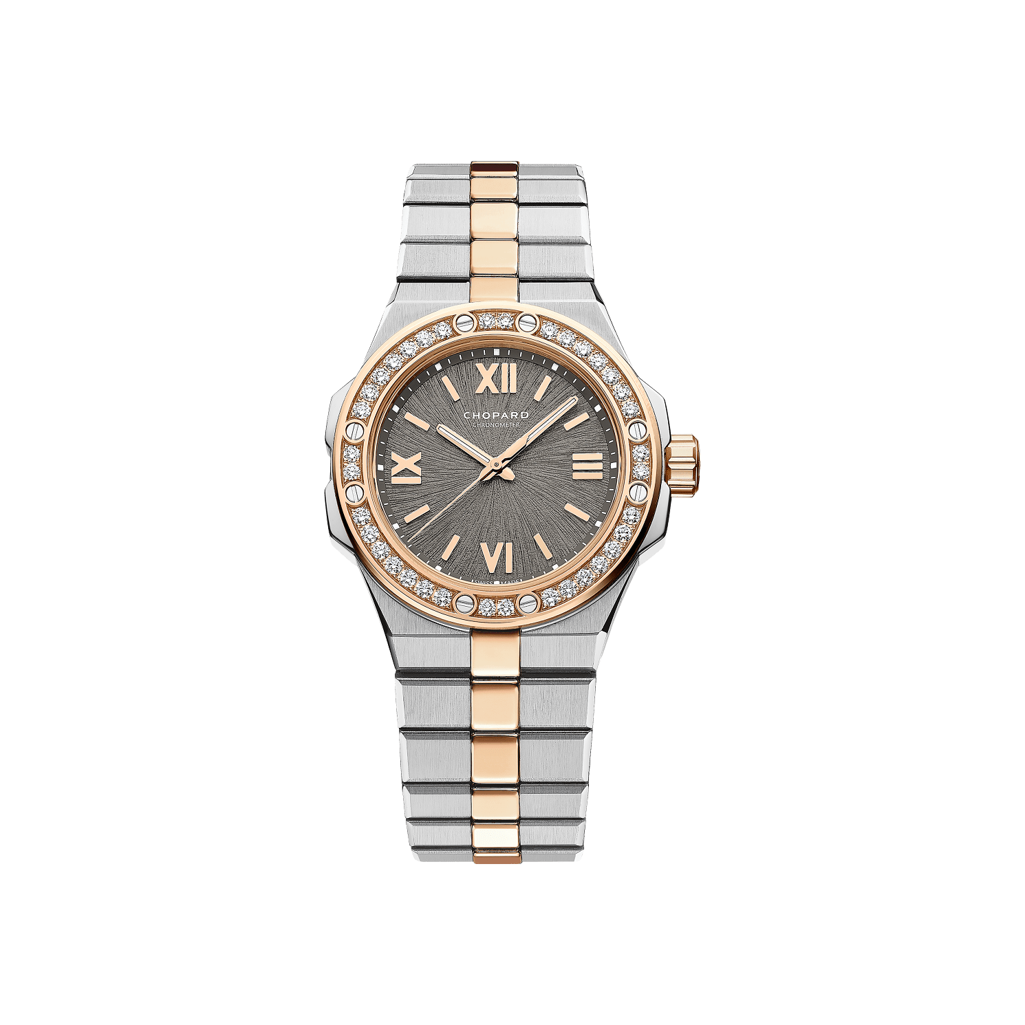 Chopard Alpine Eagle 33 mm Grey Dial with Diamonds 18K Rose Gold And Stainless Steel Bracelet 298617-6002 - WATCHXNYC